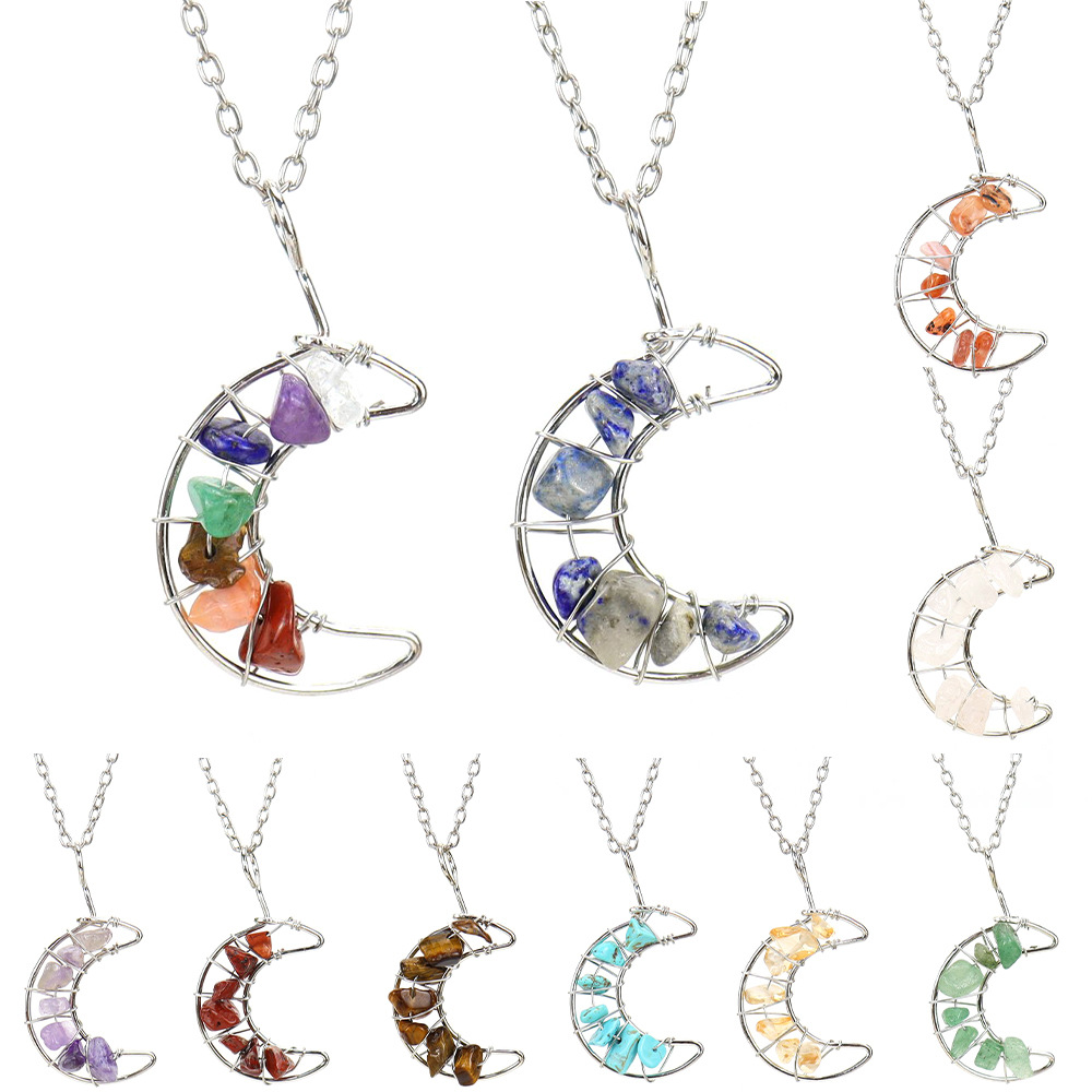 Natural Irregular Wire Wrapped Chip Stone Pendant Quartz Chakra Moon tree of life Charms Amethyst Lapis Healing Crystal Agates Necklaces for Women Jew