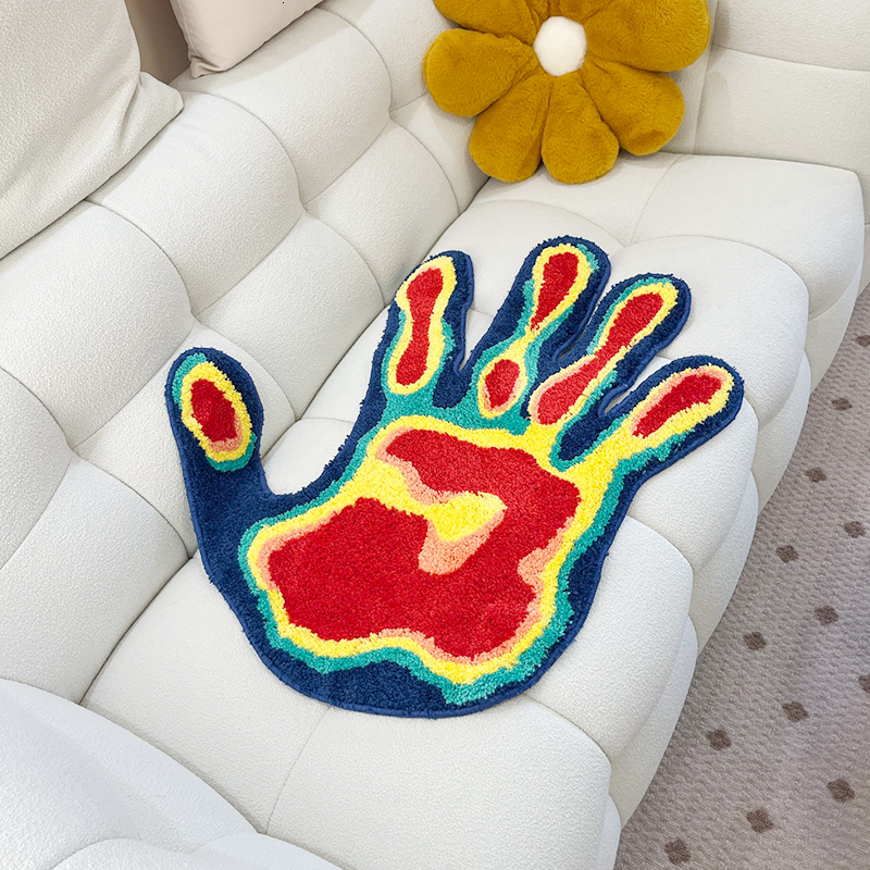 Carpets Handmade Palm Rug Shape Tufted Carpet Plush Fluffy Soft Multiple Color Home Decor Living Room Bedroom Room Aesthetic 230906