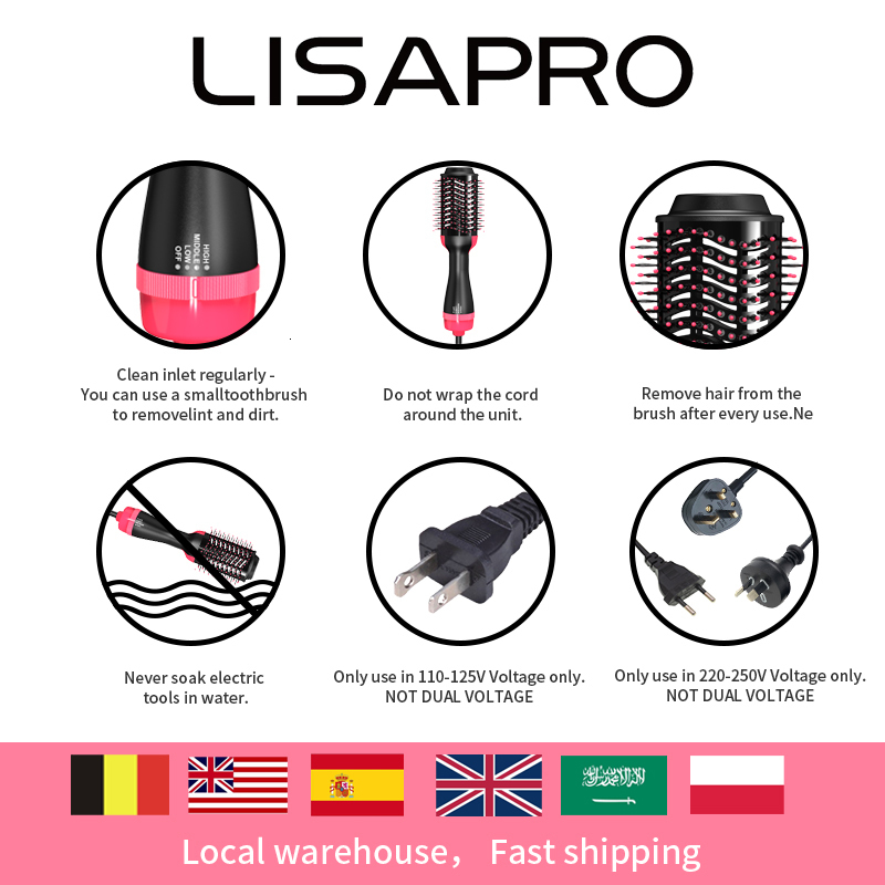 Hair Dryers LISAPRO 3 IN 1 Air Brush OneStep Dryer And Volumizer Styler and Blow Professional 1000W 230906
