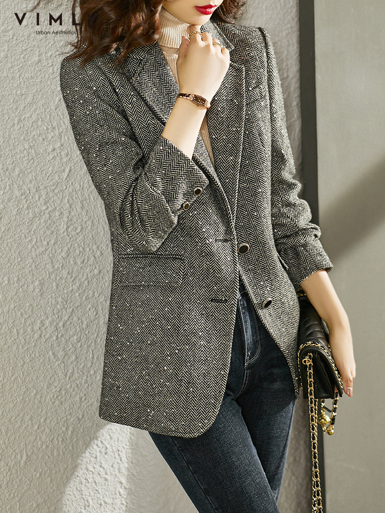 Womens Suits Blazers VIMLY Sequined Wool Blend Blazer Jackets for Women Vintage Chic and Elegant Casual Tailoring Blazer Outerwear Suit Coat 230906