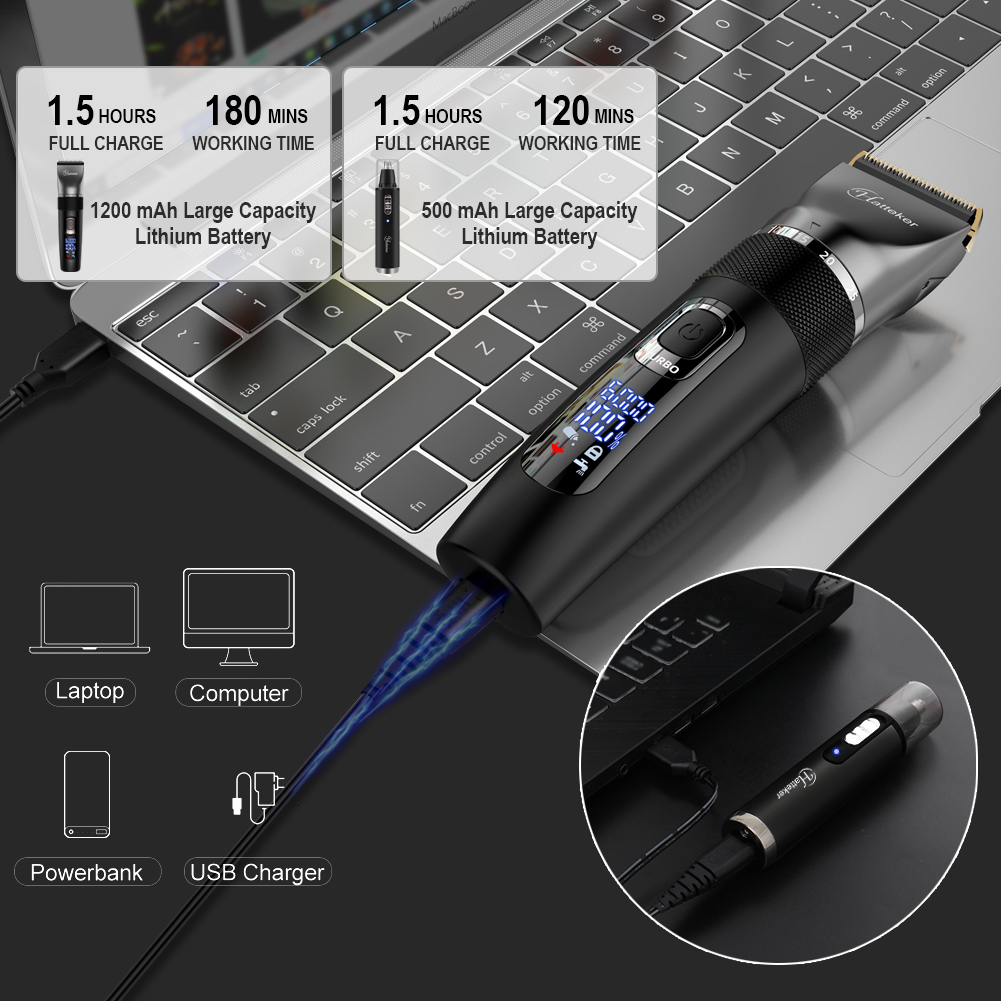 Electric Shavers HATTEKER Professional Hair Clipper Multifunction Haircut for Men Stainless steel Blade Trimmer Nose Beard Trim 230906