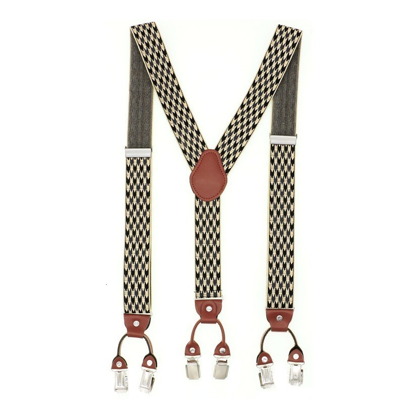 Suspenders 6 Clip Men's Suspenders Casual Fashion Unisex Braces Elegant Brown Leather Shirt Suspenders Adjustable Belt Strap Dad Gift 230907