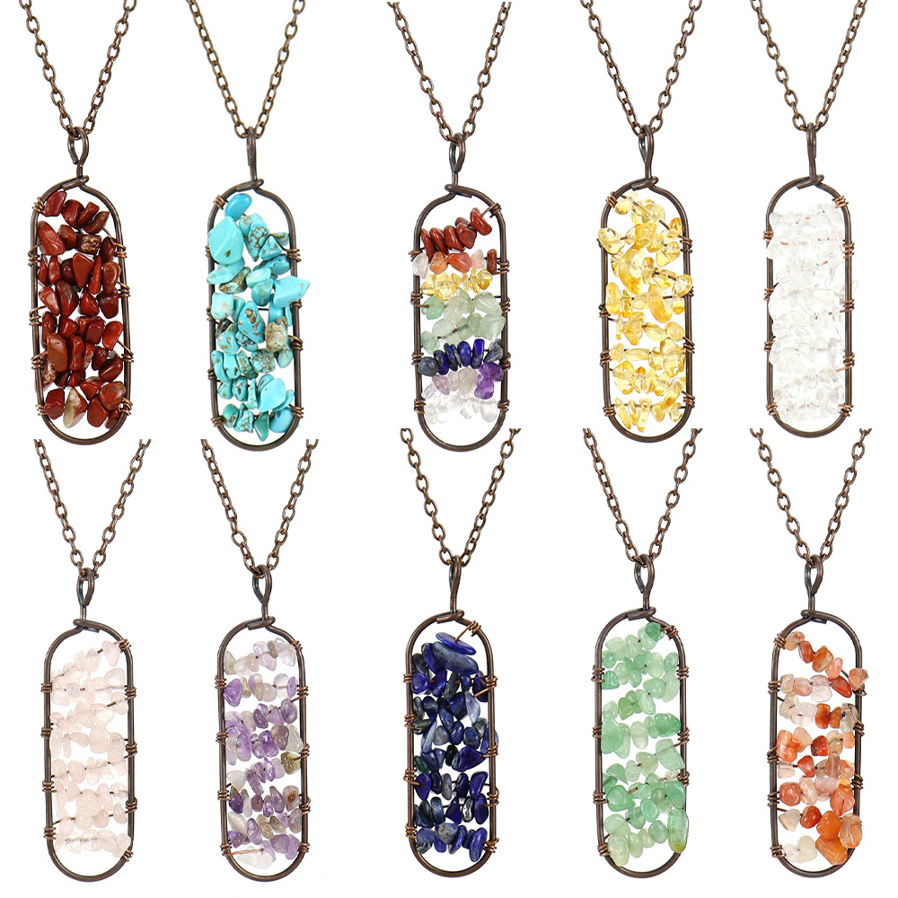 Natural Irregular Wire Wrapped Chip Stone Pendant Quartz Chakra Moon tree of life Charms Amethyst Lapis Healing Crystal Agates Necklaces for Women Jew