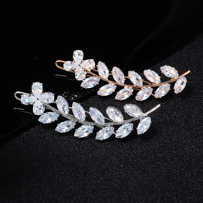 Wedding Hair Jewelry Miallo Fashion Barrette Cubic Zirconia Leaf Hair Clips for Women Accessories Bridal Wedding Hair Jewelry Party Bride Headpiece 23