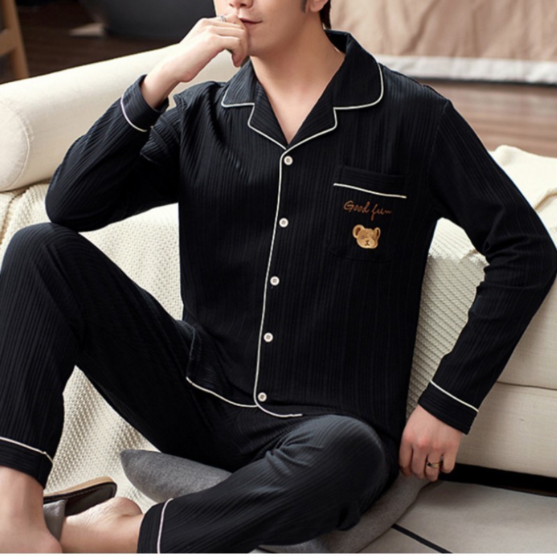 Men's Sleepwear SUO CHAO 100% Cotton Pajamas Set For Men's Loose Casual Plaid Sleepwear Pyjamas Home Clothes Nightgown Homewear 230907