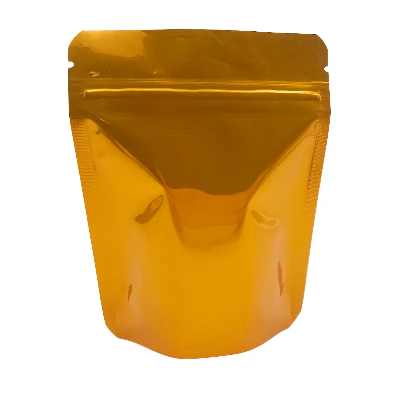 wholesale Glossy metallic plain mylar bags stand up pouch 3.5g resealable zipper strain lable cali packs LL