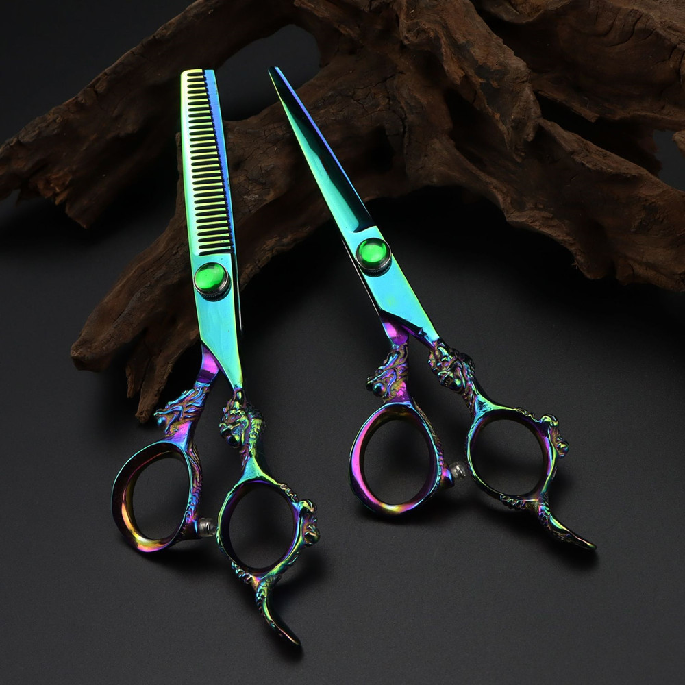 Scissors Shears Customize JP 440c steel 6 '' green dragon hair scissors haircut thinning barber makas cutting shears Hairdressing 230906