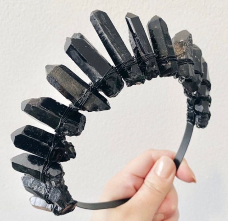 Wedding Hair Jewelry Real Crystal Quartz Druzy Crown Gothic Moon Raw Stone Wand Hairpin Tiara Witchcraft Comb Hair Woman Wed Halloween Jewelry Gift 23