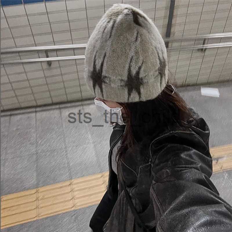 Beanie/Skull Caps 2023 Harajuku Vintage Skullies Hats Y2k Casual Fashion Star Plaid Knitted Hat Autumn Winter Warm Unisex Beanies Caps Streetwear x090