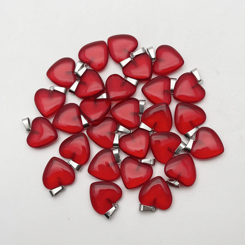 Charms fashion 20mm red glass heart pendants Necklace for jewelry making 50Pcs/lot high quality charms trendy accessories wholesale 230907
