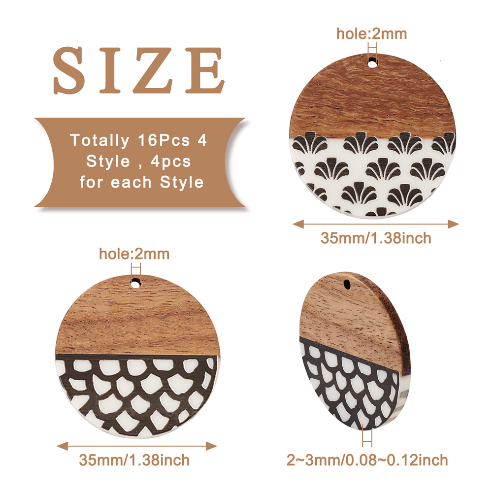 Charms 16Pcs Natural Wood Resin Flat Round Charms Pendants For Necklace Earring Bracelet DIY Jewelry Making Accessories 230907