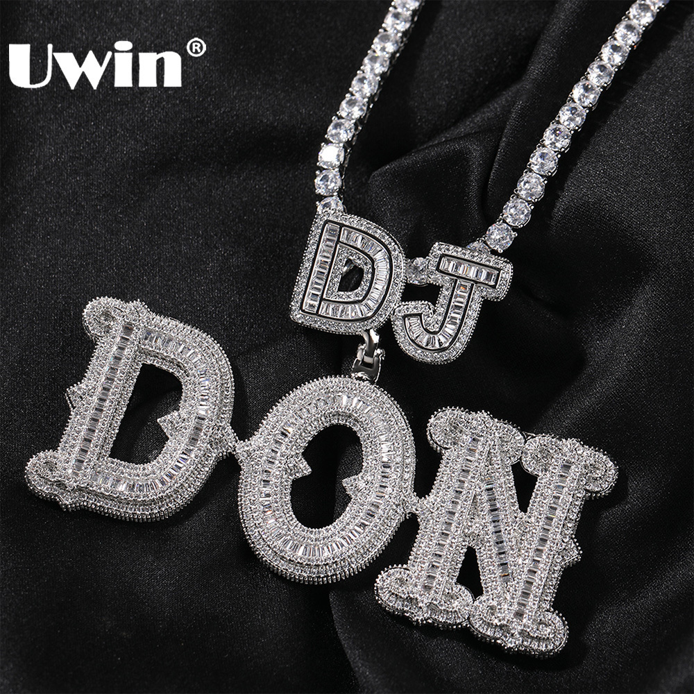 Charms UWIN Customized Name Pendant Necklace for Women Men Iced Baguettecz Letter Bling Cubic Zircon Letters Charms Fashion Jewelry 230908
