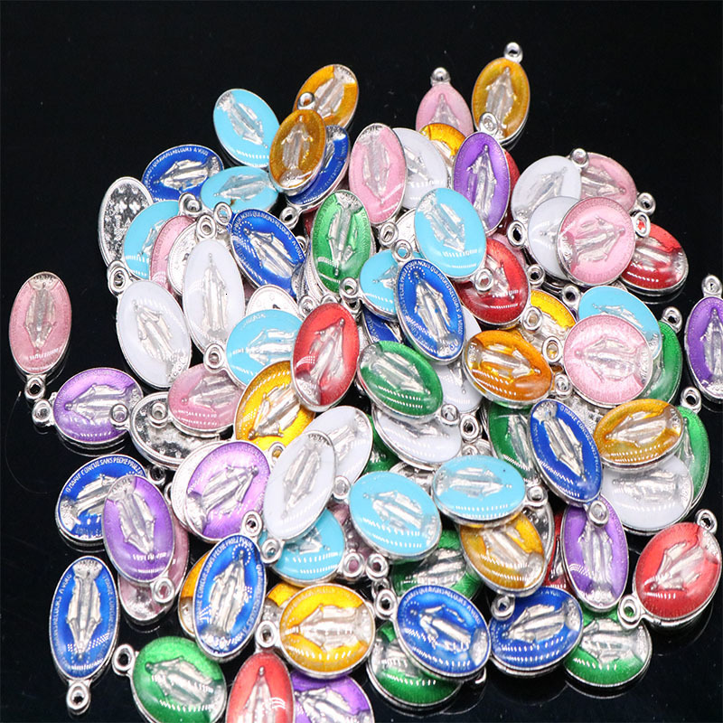 Charms Religious Miniature Blue Mary Catholic Gift Virgin Mary Sacred Heart Charm Trophy Holy Medal 100pcs 230907