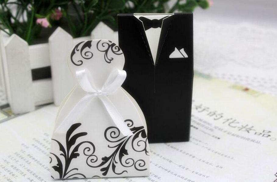 Candy Box Bride Groom Wedding Bridal Favor Gift Boxes Gown Tuxedo 100 pcs 50 pair New361y ZZ