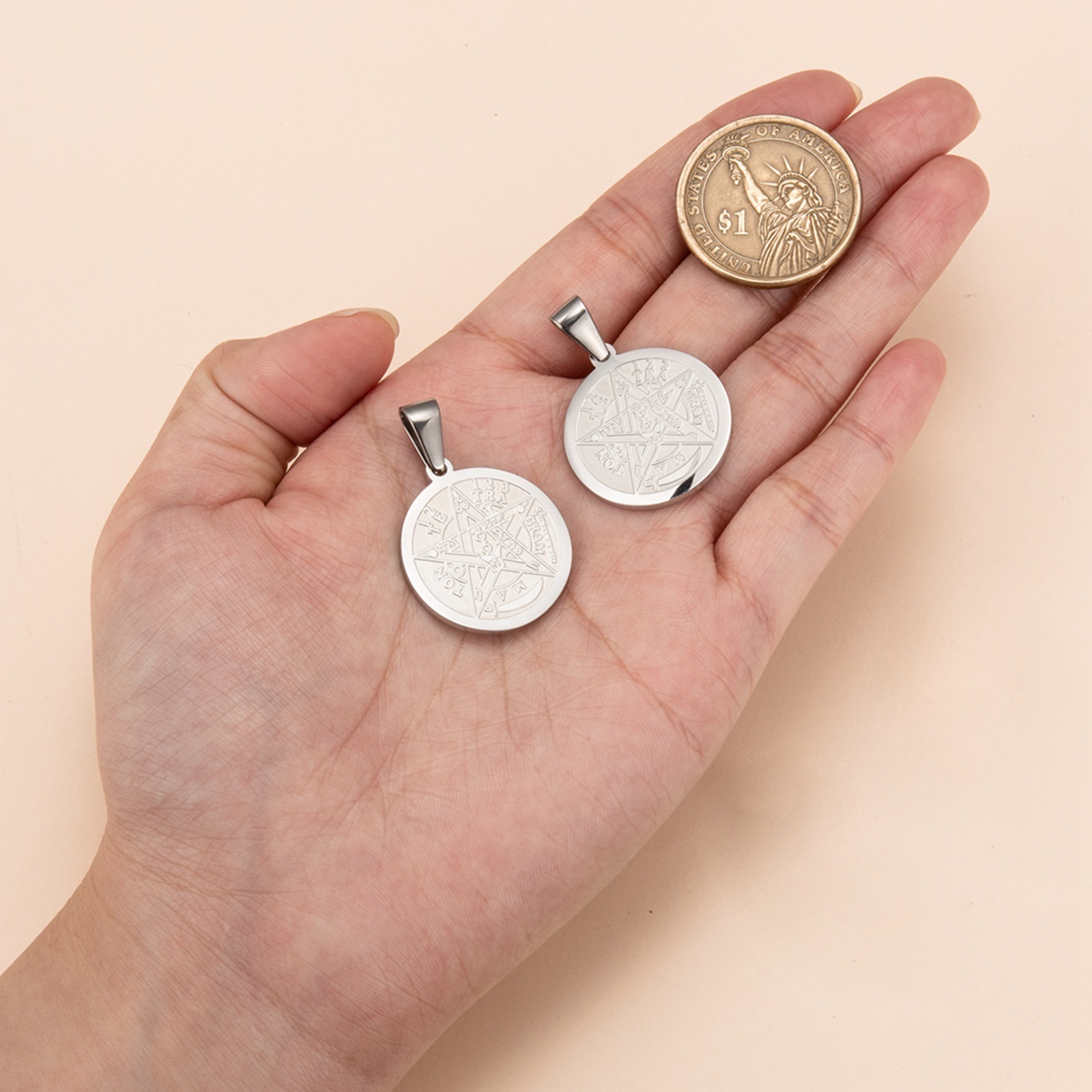 Charms 10Pcs Stainless Steel Tetragrammaton Pentagram Charms Solomon Wiccan Pagen Pentacle Pendants For Necklace Amulet Jewelry Making 230907