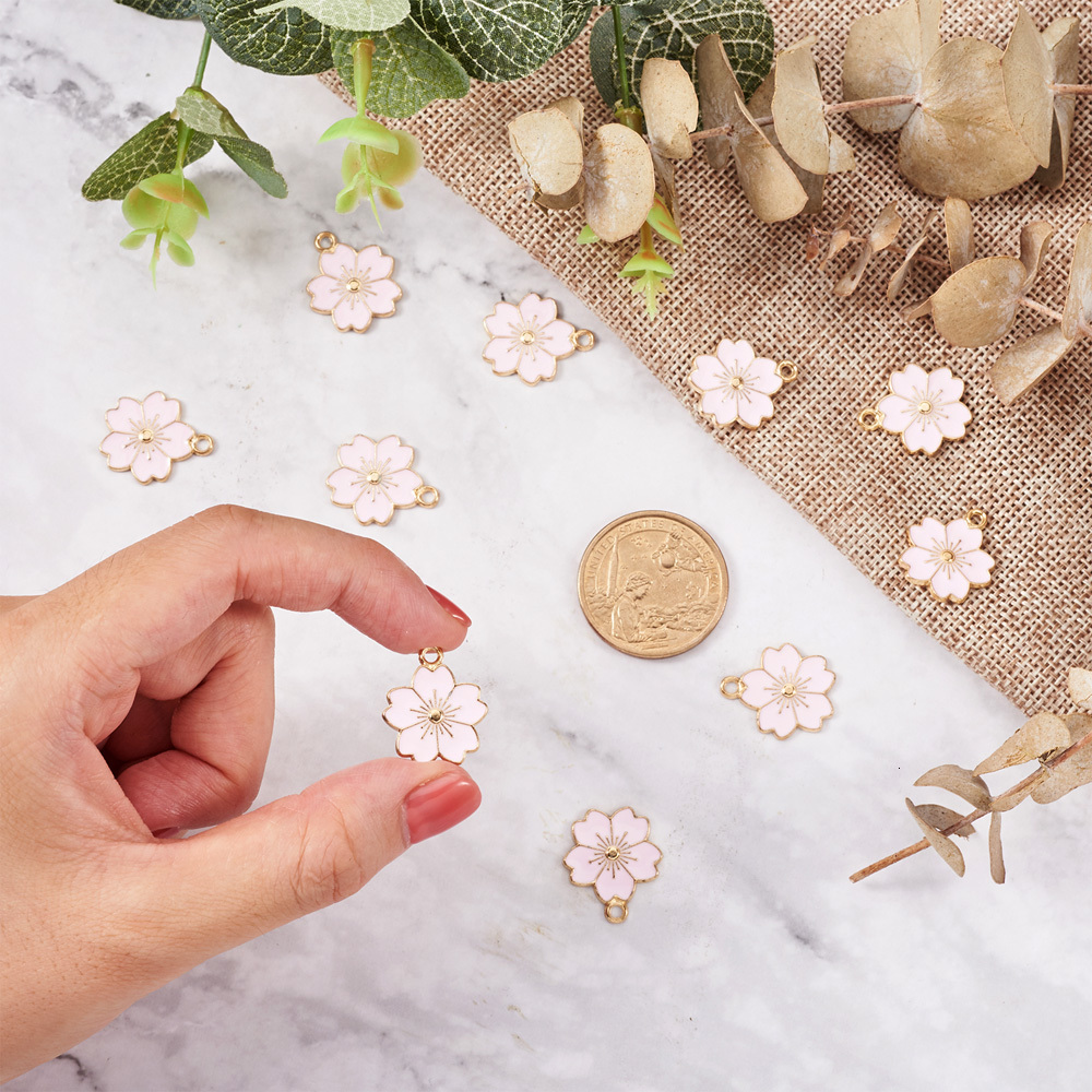 Charms 100Pcs Enamel Sakura Flower Charms Alloy Drop Oil Pendants for Jewelry Making Earrings Necklace Bracelet Chains DIY Accessories 230907