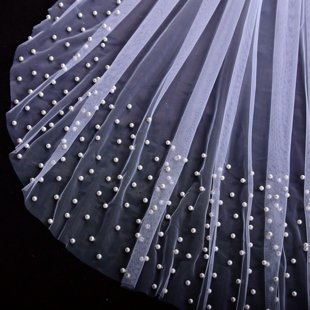 2023 Wedding Accessories Soft Tulle Pearls One Layer Cut Edge Long Short Cathedral Wedding Veil Bridal Veil with Comb