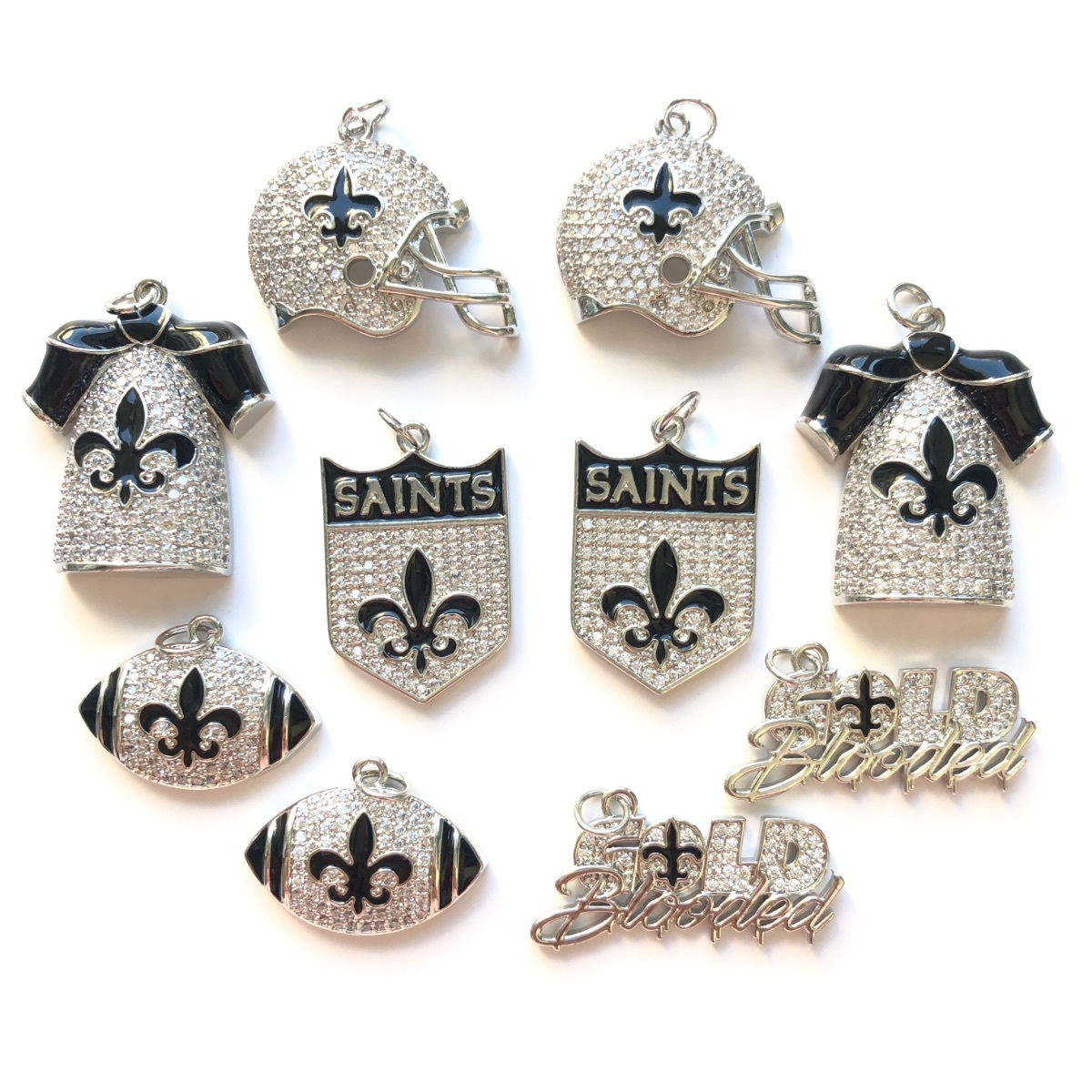 Charms 10pcs Cubic Zirconia Pave Fleur De Lis American Football Mix Charm Exquisite Pendant Bundle for Women Necklace Bracelet Making 230907