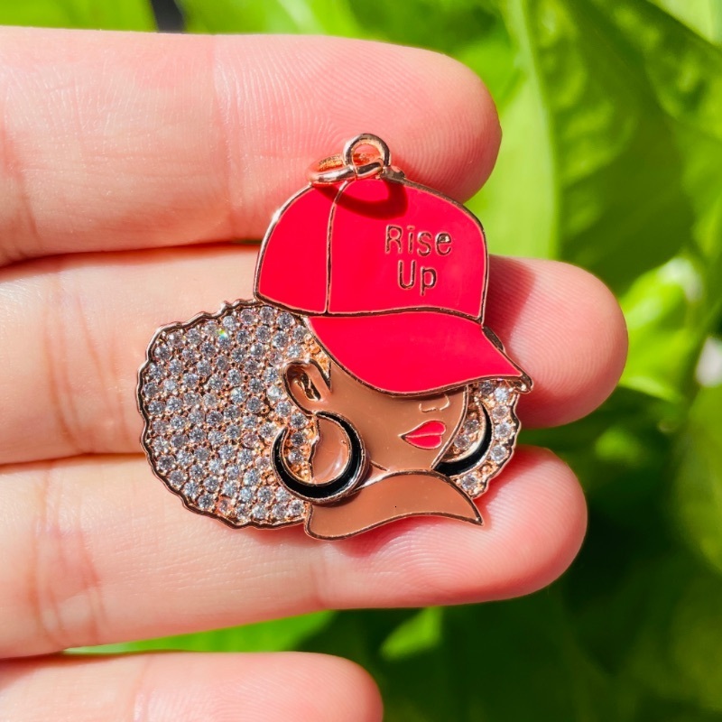 Charms 5pcs Enamel Micro Pave Rise Up Black Girl Charms for Women Bracelet Necklace Making Afro Girl Sports Pendant Jewelry Supply 230907