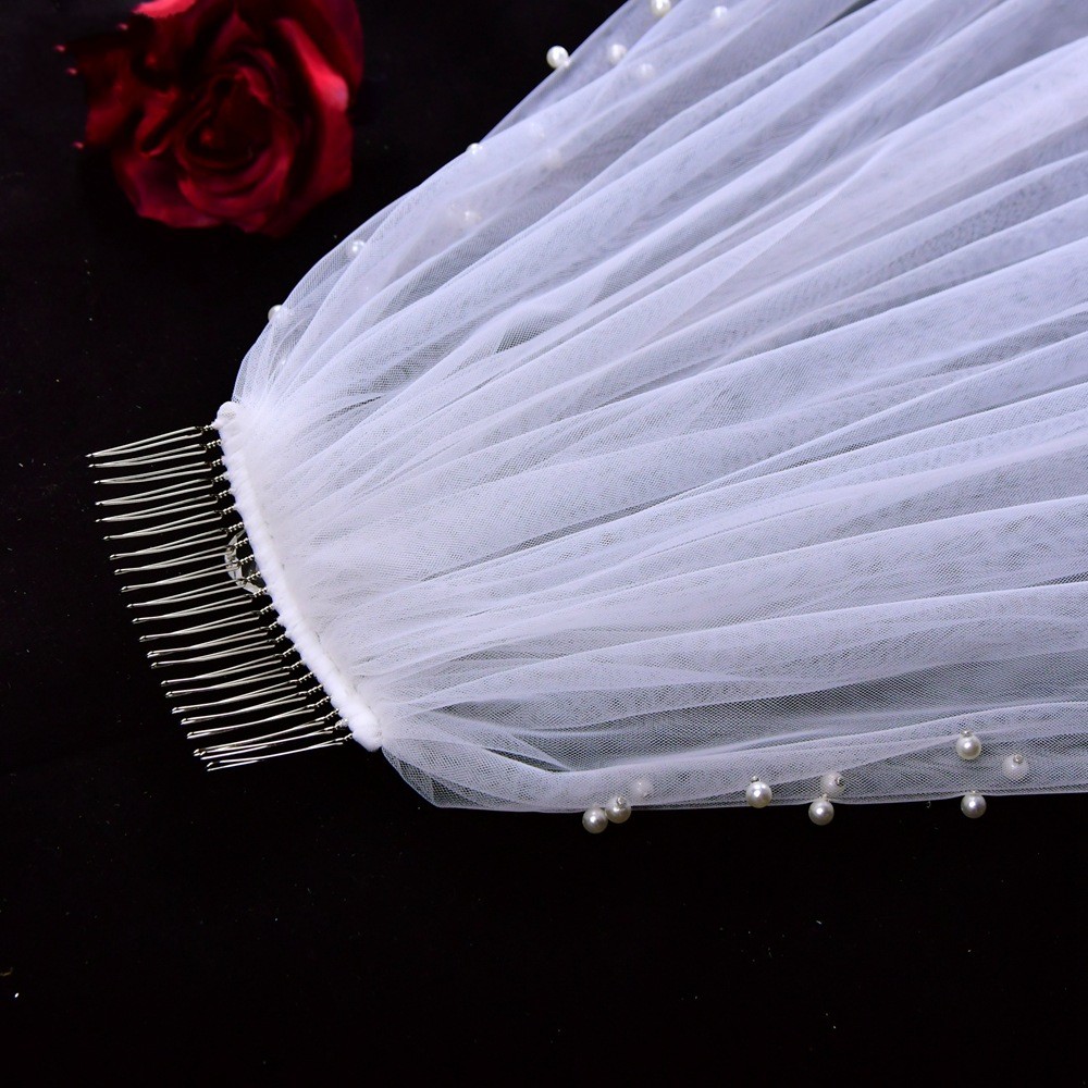 2023 Wedding Accessories Soft Tulle Pearls One Layer Cut Edge Long Short Cathedral Wedding Veil Bridal Veil with Comb