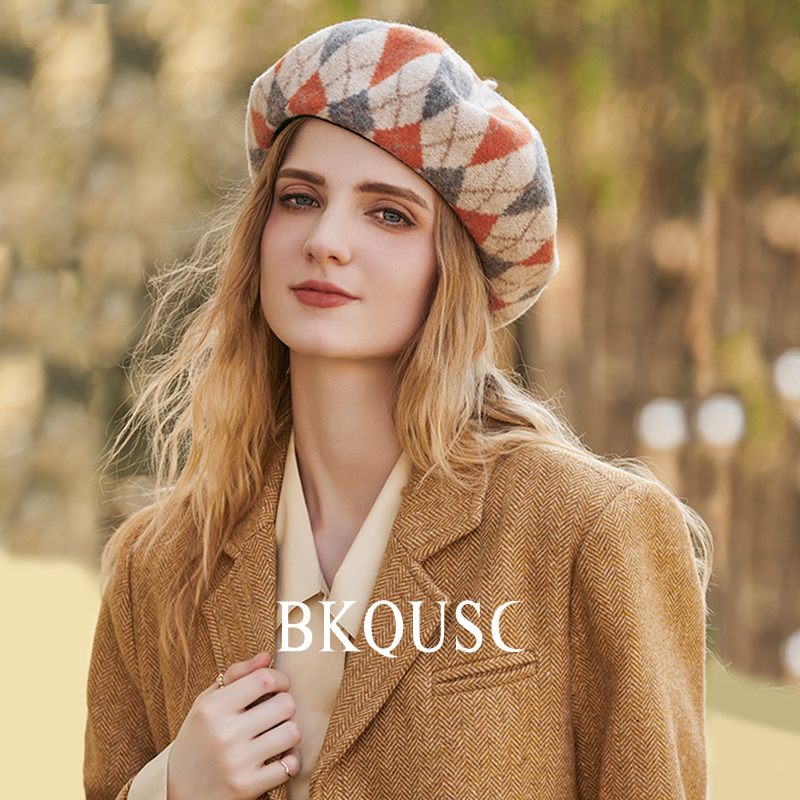 Berets Woman Classic vintage Prismatic Check Beret Elegant Ladies High Quality Wool Pumpkin Berets Women's Artist Female Cashmere Caps 230907