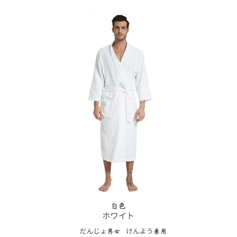 Men's Robes 100% Cotton Bathrobe for Men Long Thick Absorbent Terry Bath Robe Kimono Men Towel Bathrobe Solid Sleepwear Women Dressing Gown 23090