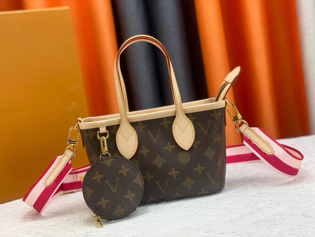 2pcs/set Designer Totes Women Luxury Shoulder Bag Shopping Bags Jacquard Wide Shoulder Strap Neverfu BB Canvas Leather Crossbody HandBag Coin Purse 46705