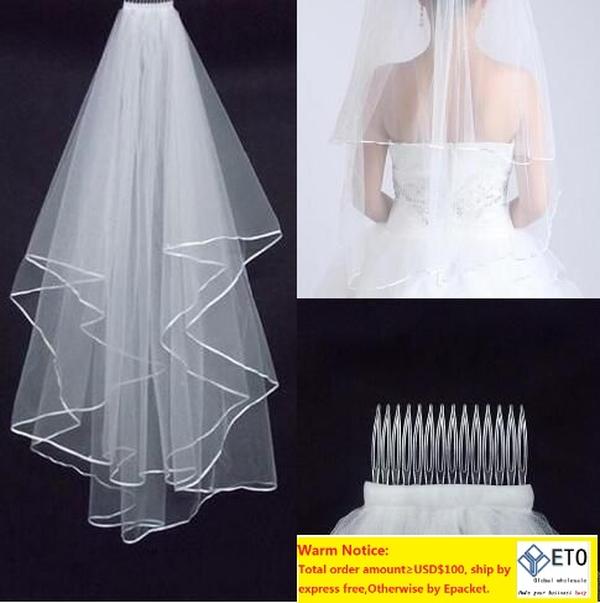 Cheapest TwoLayer Wedding Veils Real Garden Veils ShoulderLength With Comb High Quality White Veils for Wedding HT50 ZZ