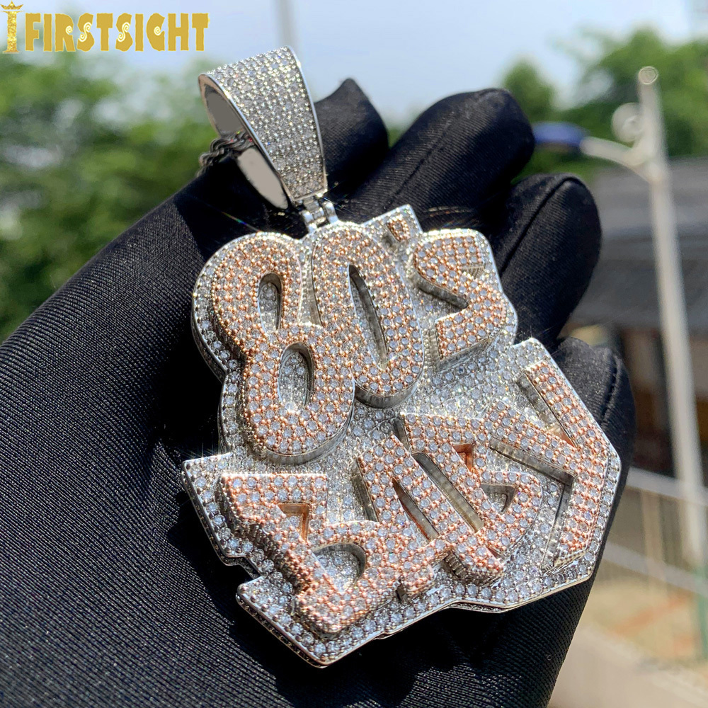 Charms Iced Out Bling CZ Letters 80'S BABY Pendant Necklace Two Tone Color Zircon Alphabet Charm Men's Women Hip Hop Jewelry 230908
