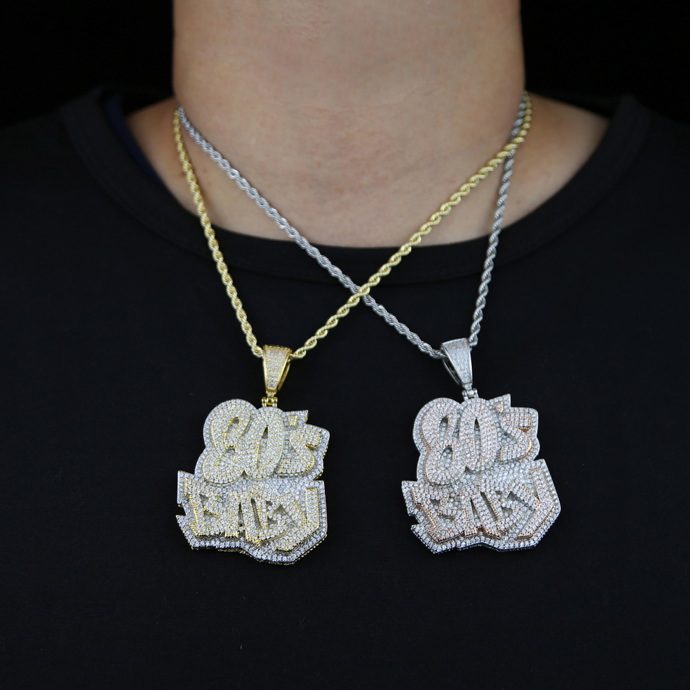 Charms Iced Out Bling CZ Letters 80'S BABY Pendant Necklace Two Tone Color Zircon Alphabet Charm Men's Women Hip Hop Jewelry 230908