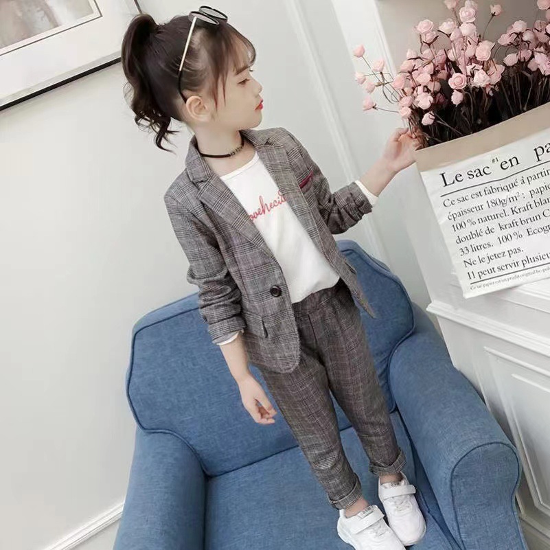 Fashion Girl Outfits 2023 Autumn Winter Tops Skirt Tops Pant Baby kids Formal Teenagers Plaid Jacket Blazer Children Clothes R230814