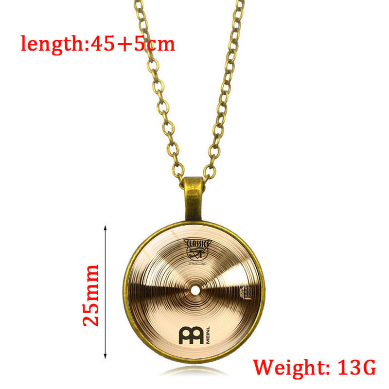 fashion vintage alloy Glass round Cabochon Necklace pendant Necklace Drummer cymbals Women Jewelry Christmas gift