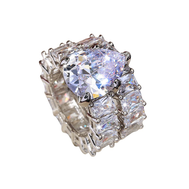 Ins Top Sell Wedding Rings Sparkling Luxury Jewelry 925 Sterling Silver Water Drop 5A Cubic Zircon Party CZ Diamond Gemstones Women Wedding Couple Bri