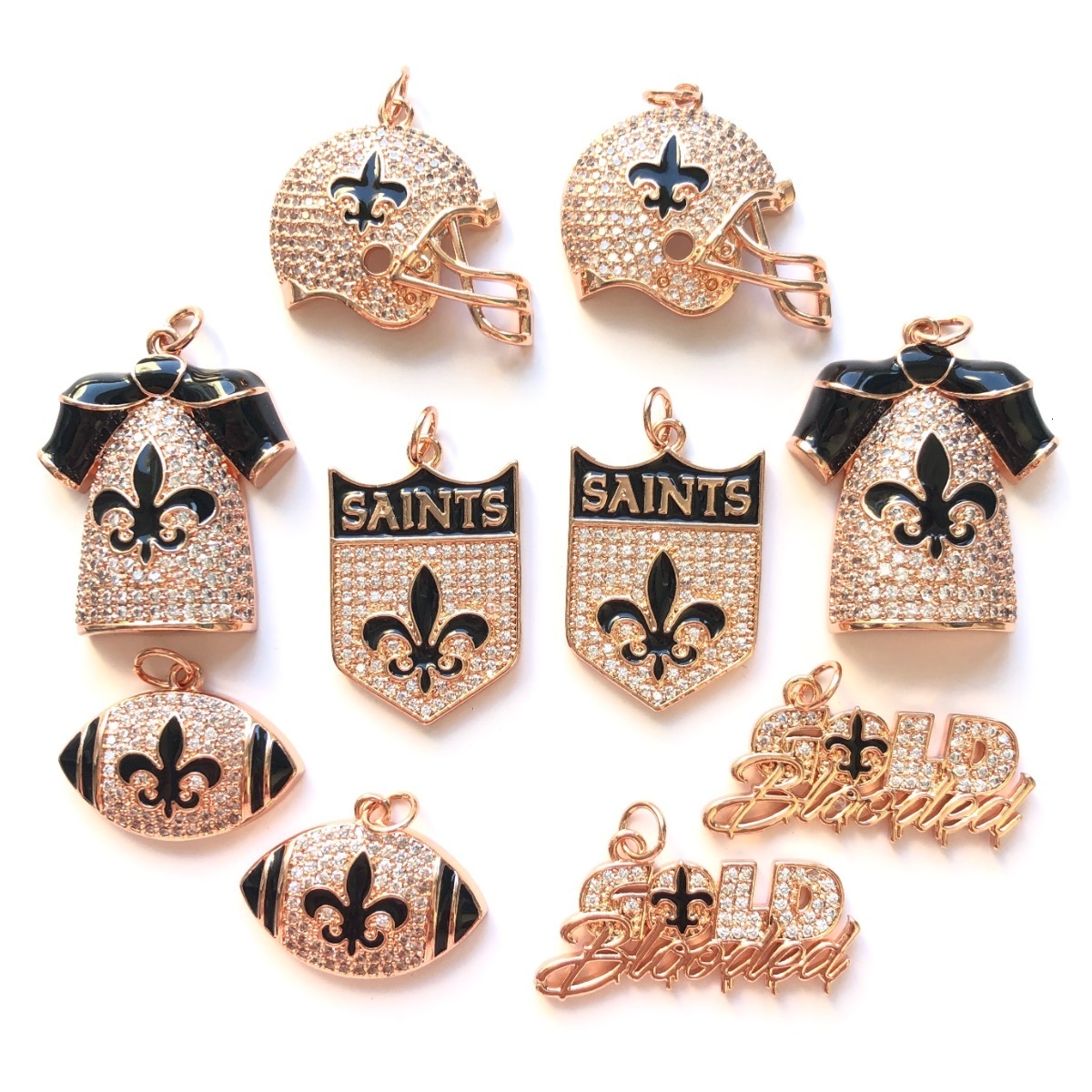 Charms 10pcs Cubic Zirconia Pave Fleur De Lis American Football Mix Charm Exquisite Pendant Bundle for Women Necklace Bracelet Making 230907