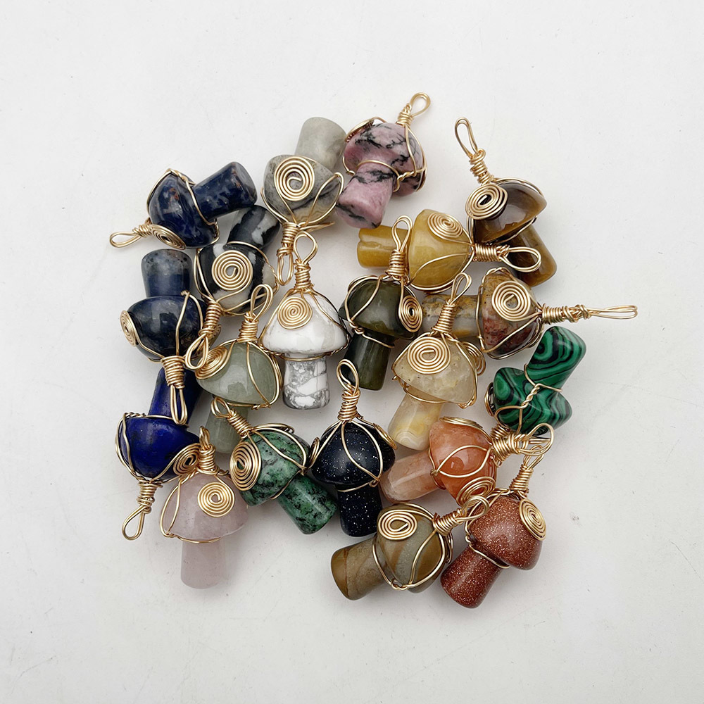 Charms fashion Good quality Natural Gem Stone Mushroom Pendant for Jewelry Making Necklace charm Accessories 20PC 230907