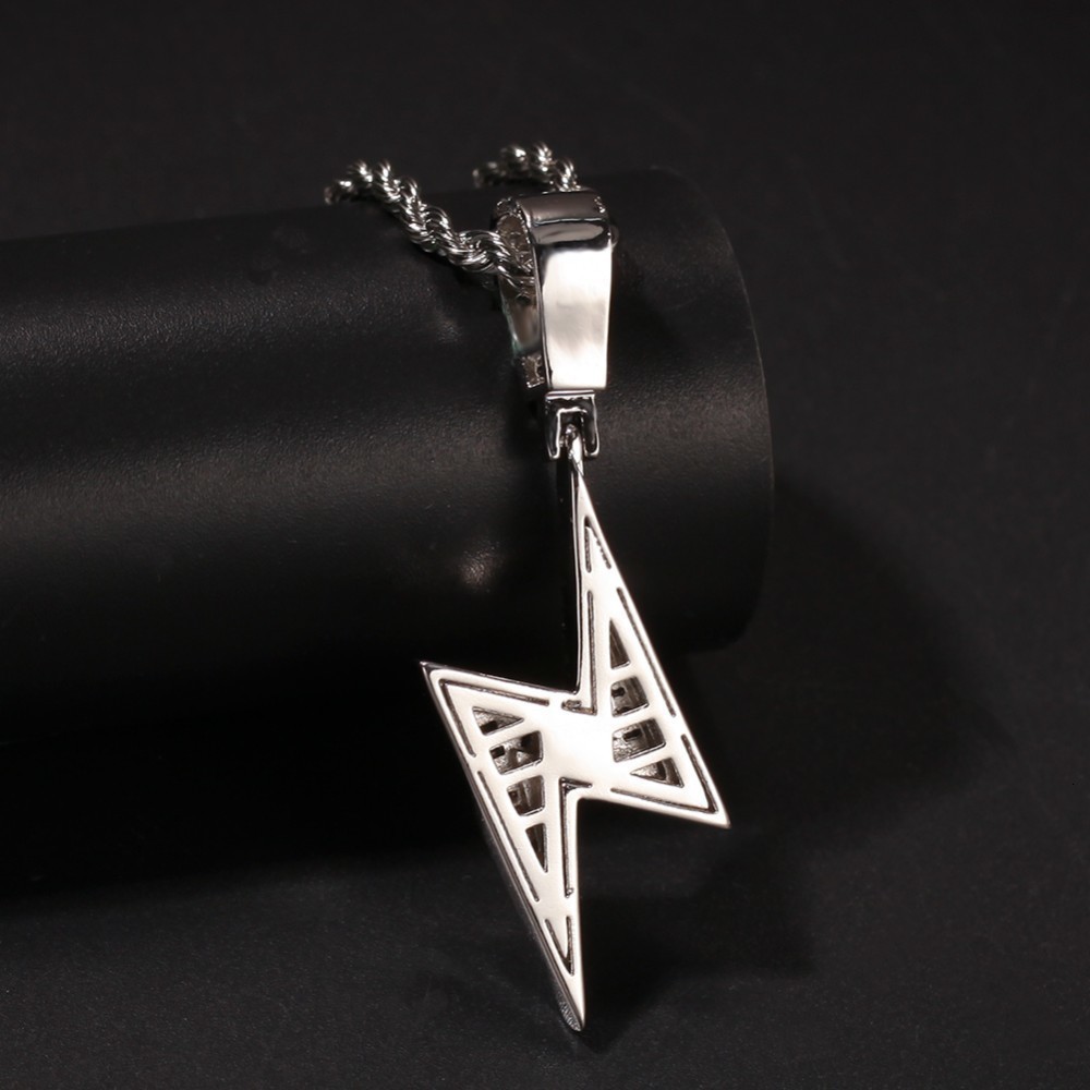 Pendant Necklaces THE BLING KING Iced Bolt Necklaces Fashion CZ Pendant Lightning Pendants Jewelry Mens Fashion Hiphop Chains Drop 230908