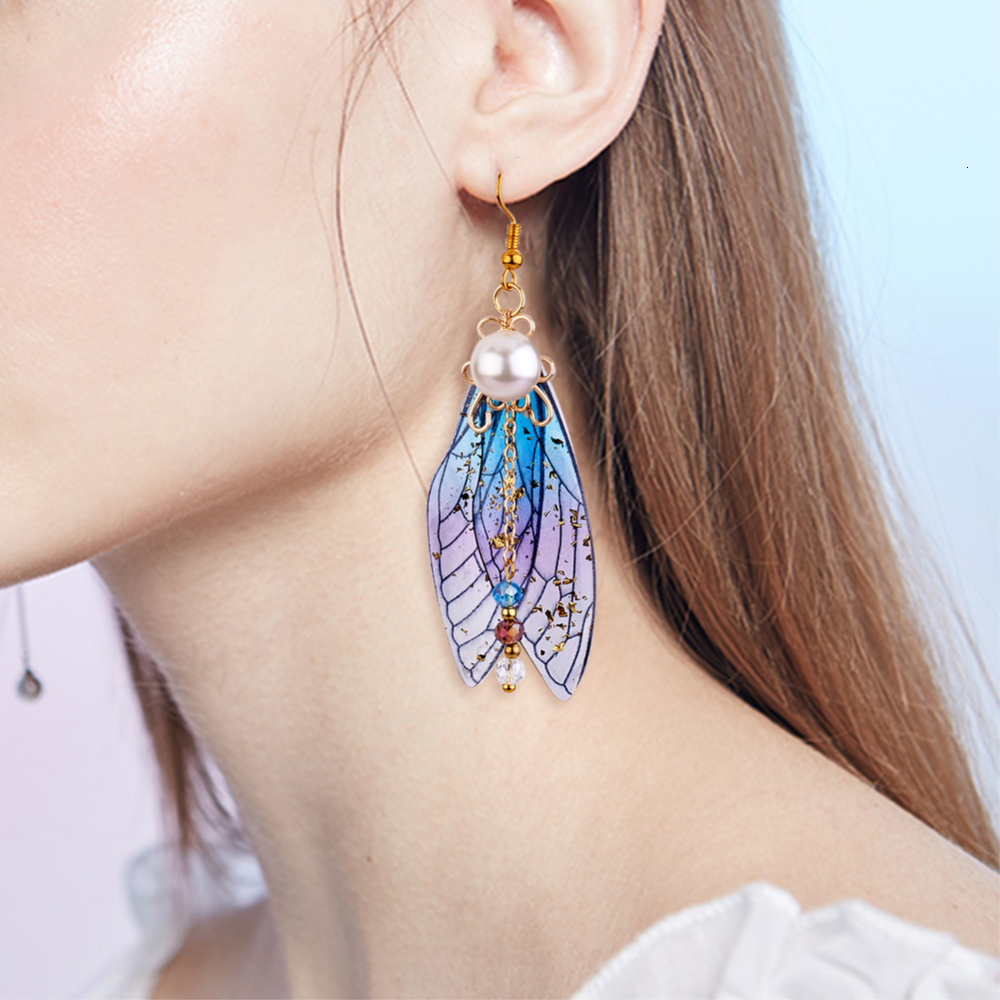 Charms Gradient Color Butterfly Wing Resin Charm Insect Dragonfly Wing Transparent Pendant for Earring Necklace Jewelry Making Supplies 230907
