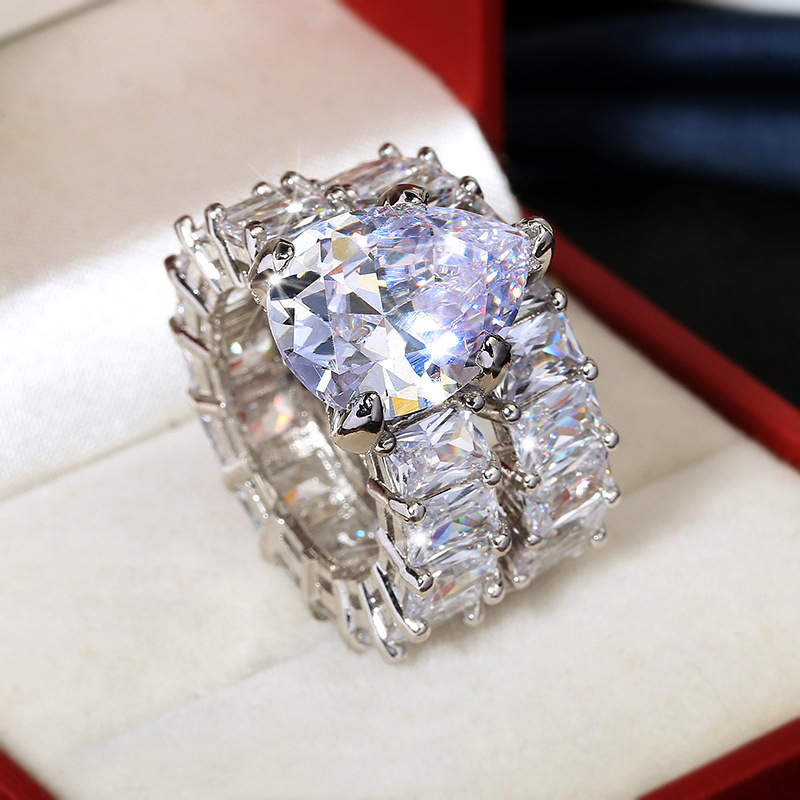 Ins Top Sell Wedding Rings Sparkling Luxury Jewelry 925 Sterling Silver Water Drop 5A Cubic Zircon Party CZ Diamond Gemstones Women Wedding Couple Bri