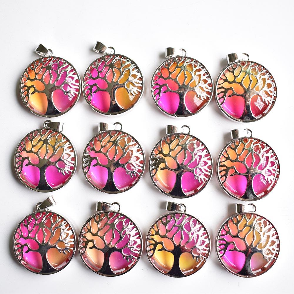 Multicolored Glass Crystal Tree of Life Round Shaped Charm Pendant for diy Jewelry making necklace