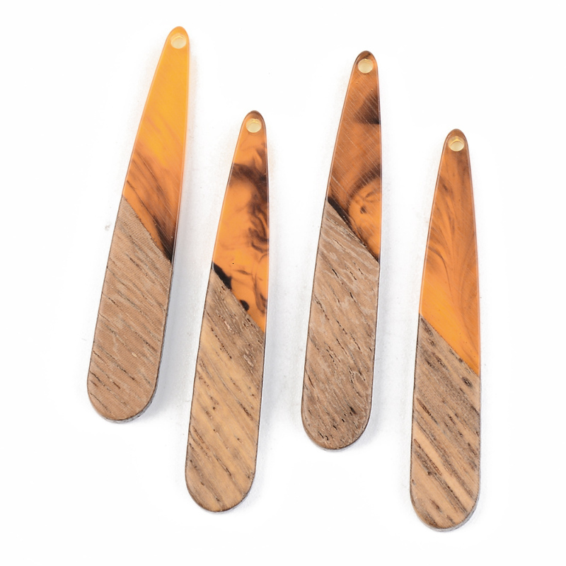 Charms 50pcs Teardrop Resin Wood Pendants Colorful Charms for Jewelry Making DIY Bracelet Necklace Craft Supplies 44x7.5x3mm 230907