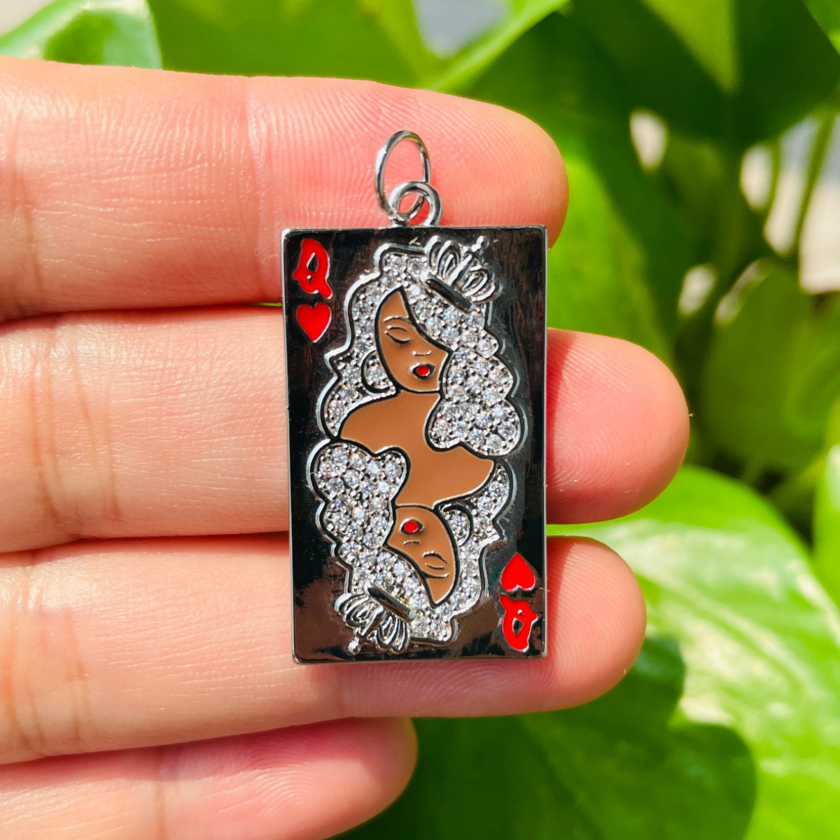 Charms 5pcs Micro Pave Afro Black Queen of Heart Card Charms Pendant Women Bracelet Necklace Making Bling Jewelry Wholesale 230907