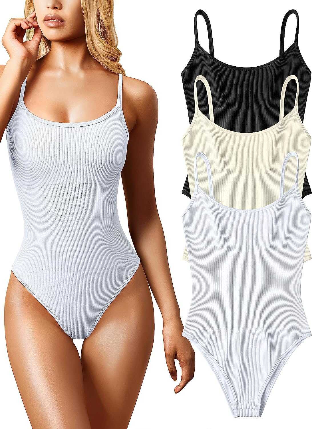 Sexy Set OQQ Women's 3-piece Bodysuit Sexy Ribbed Sleeveless Adjustable Thin Shoulder Strap Top Shaping BodysuitLF230908