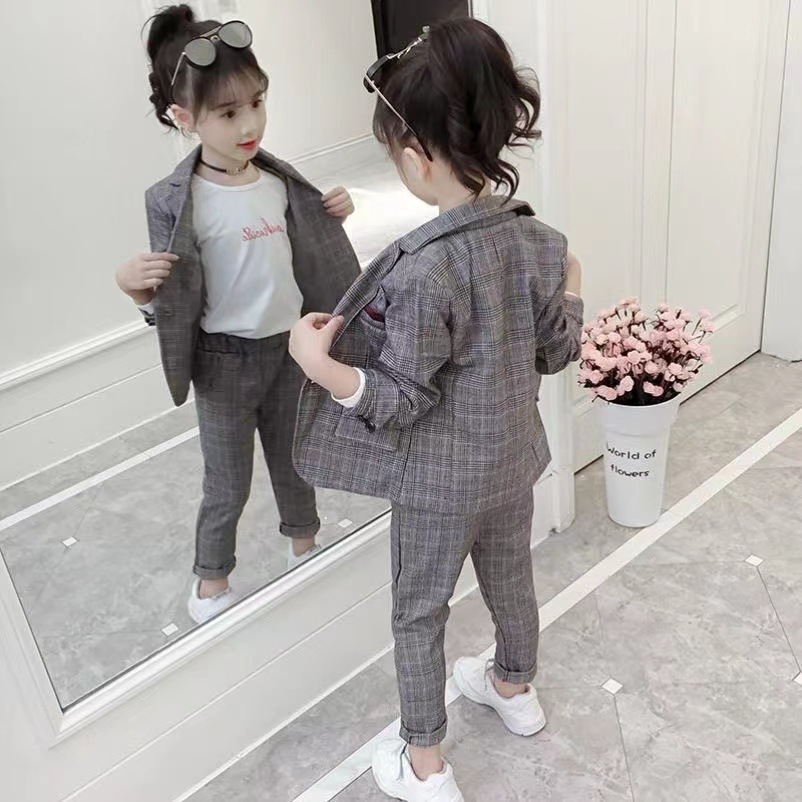 Fashion Girl Outfits 2023 Autumn Winter Tops Skirt Tops Pant Baby kids Formal Teenagers Plaid Jacket Blazer Children Clothes R230814