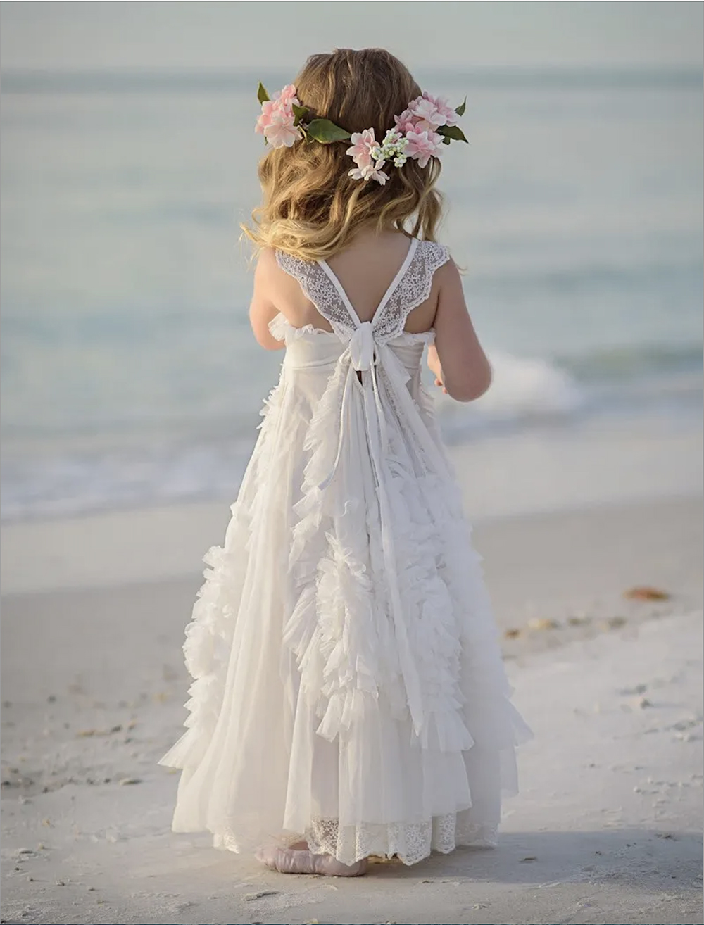 Lovely Dollcake Flower Girl Dresses For Weddings Ruffled Kids Pageant Gowns Flowers Floor Length Lace Party Communion Dress Sash