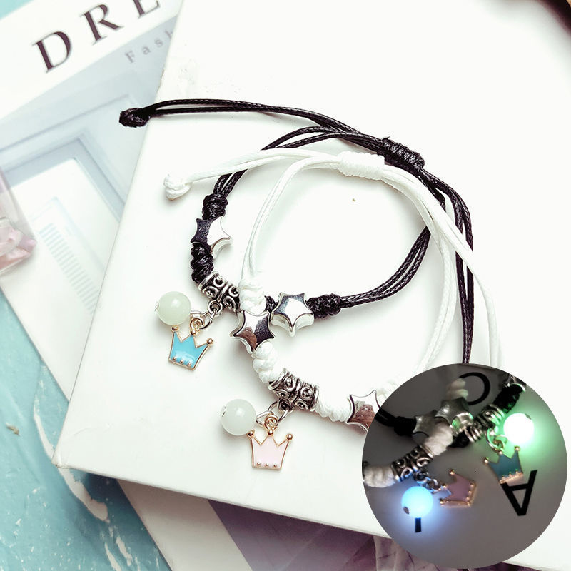 Bangle Luminous Cat Star Moon Bracelet Couple Charm Handmade Adjustable Rope Matching Friend Bracelet Infinite Love Jewelry Gifts 230907
