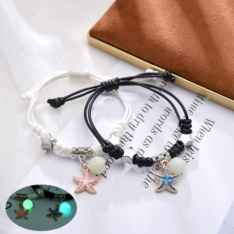 Bangle Luminous Cat Star Moon Bracelet Couple Charm Handmade Adjustable Rope Matching Friend Bracelet Infinite Love Jewelry Gifts 230907