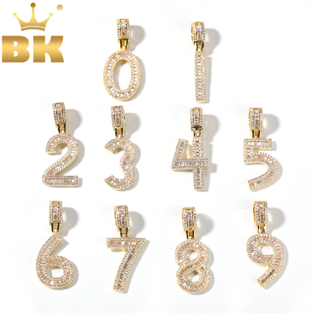 Pendant Necklaces THE BLING KING Baguettecz Numbers Chain Necklaces Pendant Rope/Cuban Chain For Men Women Iced Out Cubic Zircon Hiphop Jewelry 230908