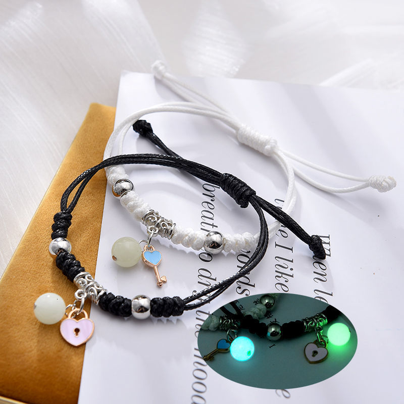 Bangle Luminous Cat Star Moon Bracelet Couple Charm Handmade Adjustable Rope Matching Friend Bracelet Infinite Love Jewelry Gifts 230907
