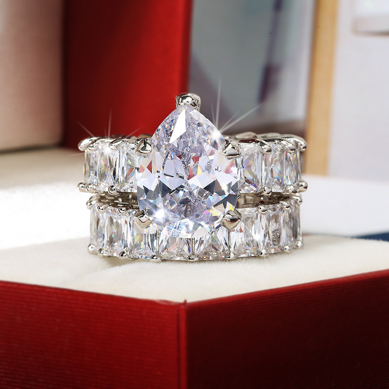 Ins Top Sell Wedding Rings Sparkling Luxury Jewelry 925 Sterling Silver Water Drop 5A Cubic Zircon Party CZ Diamond Gemstones Women Wedding Couple Bri