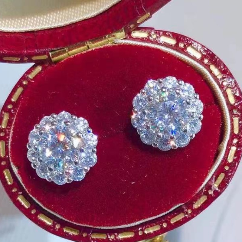Dia Passed Test 0.5CT 1CT 2CT VVS Moissanite Sier Gold Plated Bg Studs Earrings Nice Gift for Men Women